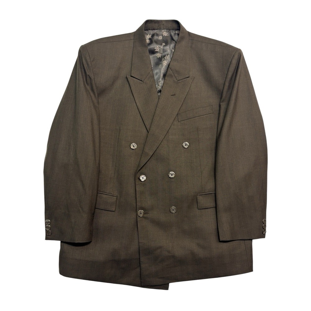 vtg Bespoke 42S Brown Pinstripe Double Breasted Blazer Jacket Sport Suit Coat